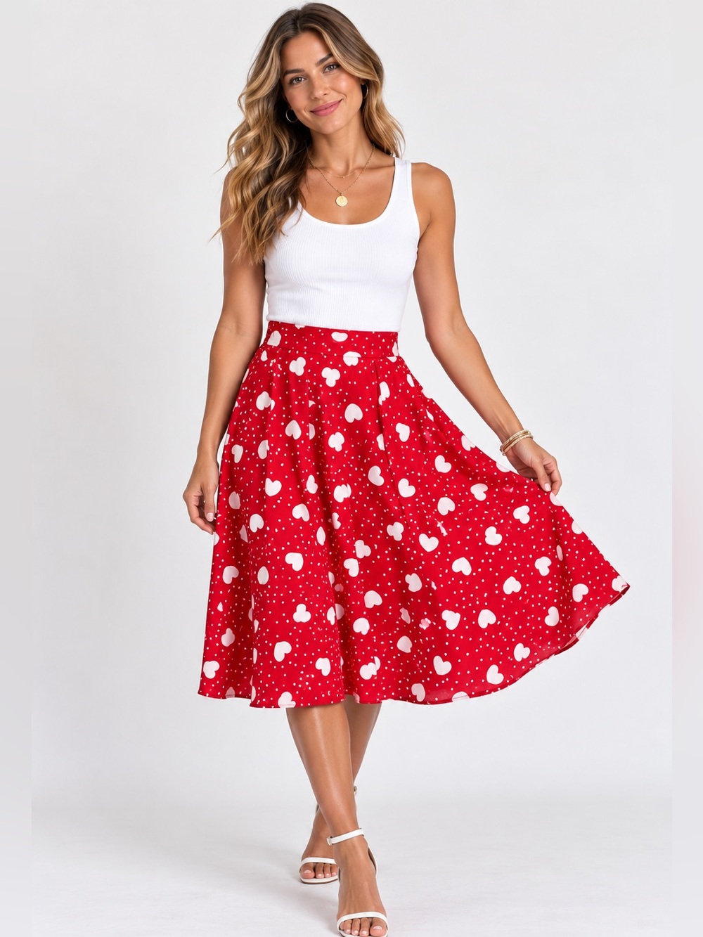 Red Heart Print Circle Skirt size medium
